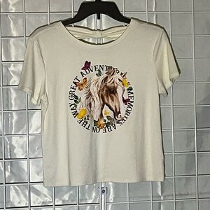 Belle Du Jour Cream Horse Graphic Crop Top
